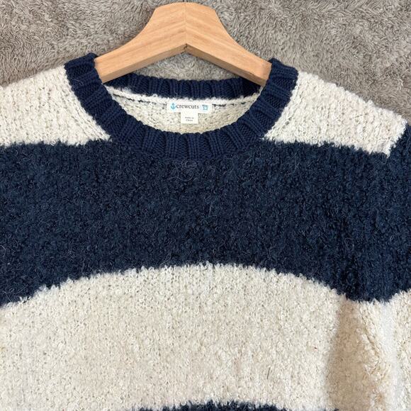 Crewcuts Fuzzy Stripe Knit Sweater Boys Girls 12 Navy Blue White Colorblock - Picture 3 of 8